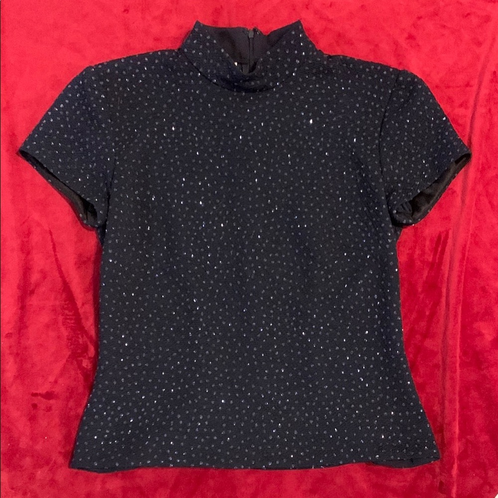 Sparkle Mock Neck Short Sleeve Top - Navy